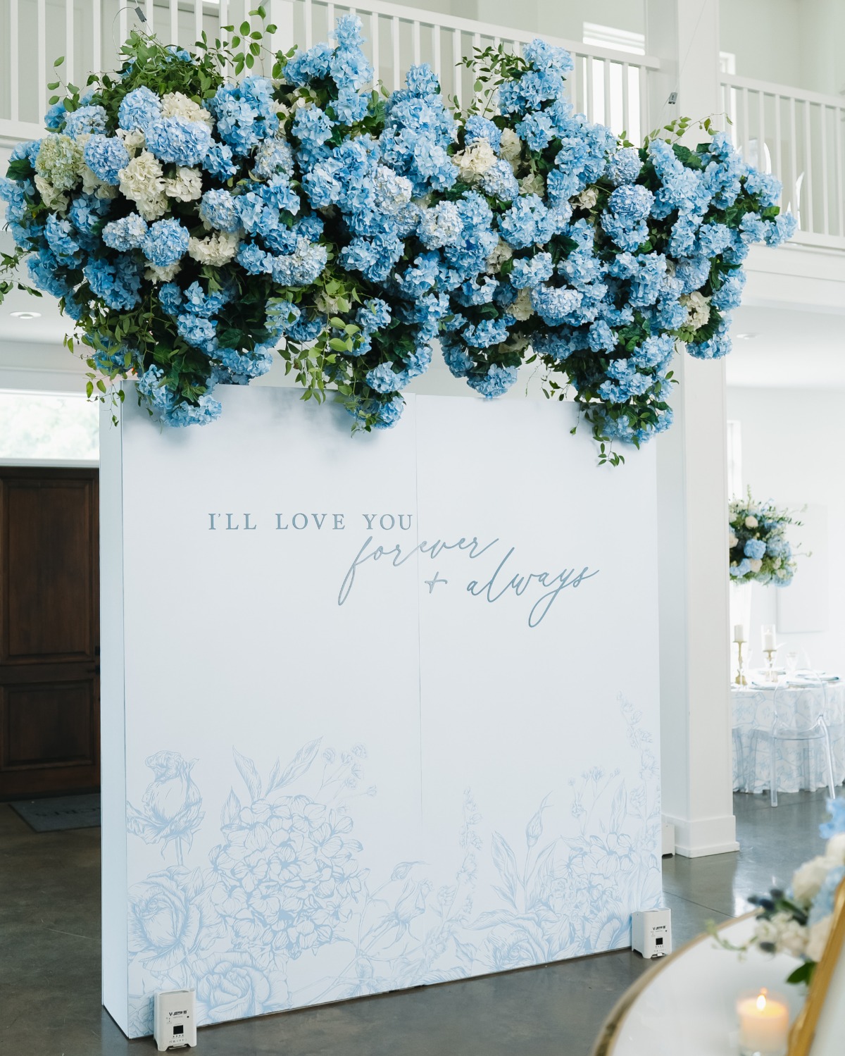 large blue and white escort wall