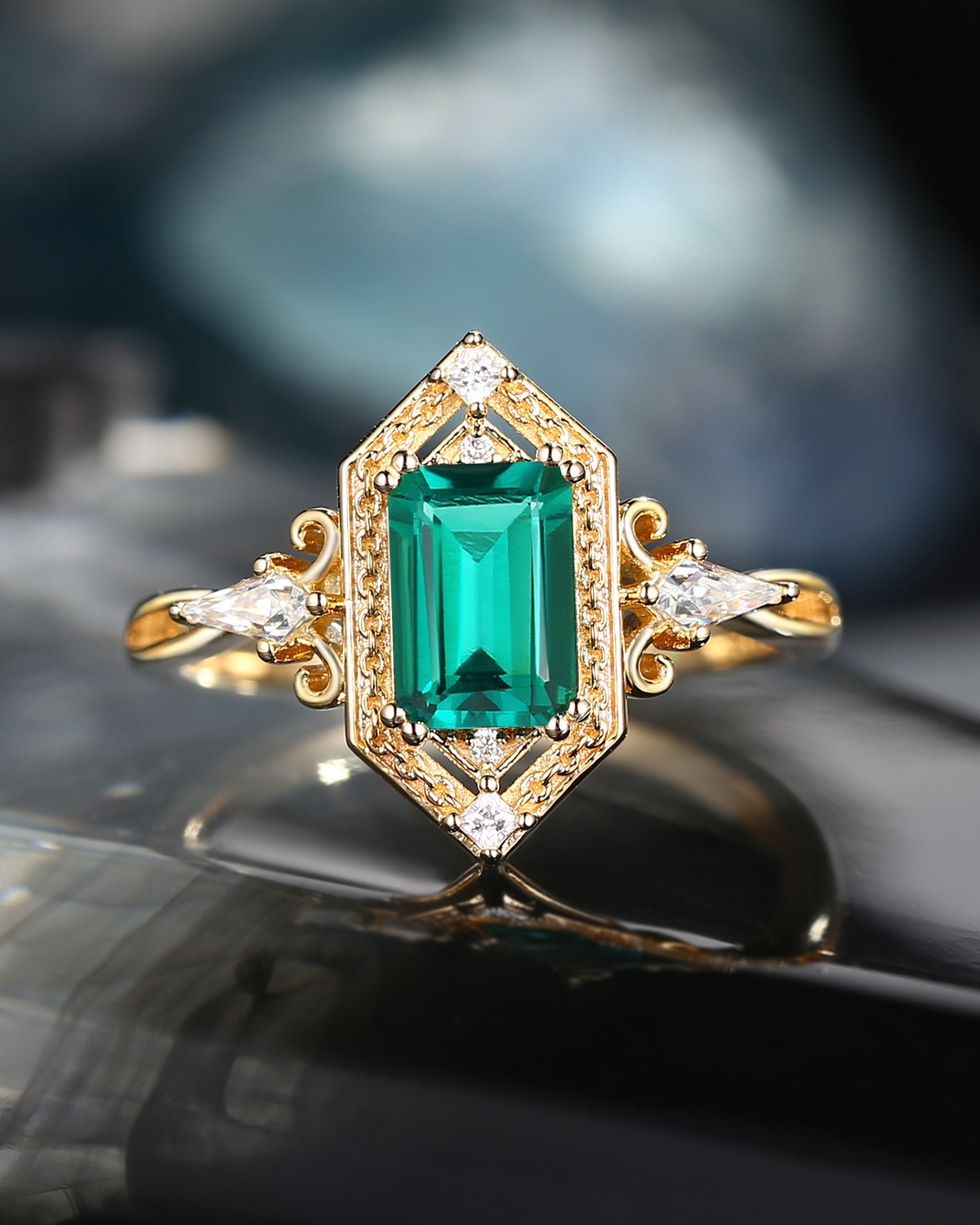 unique green and gold engagement ring
