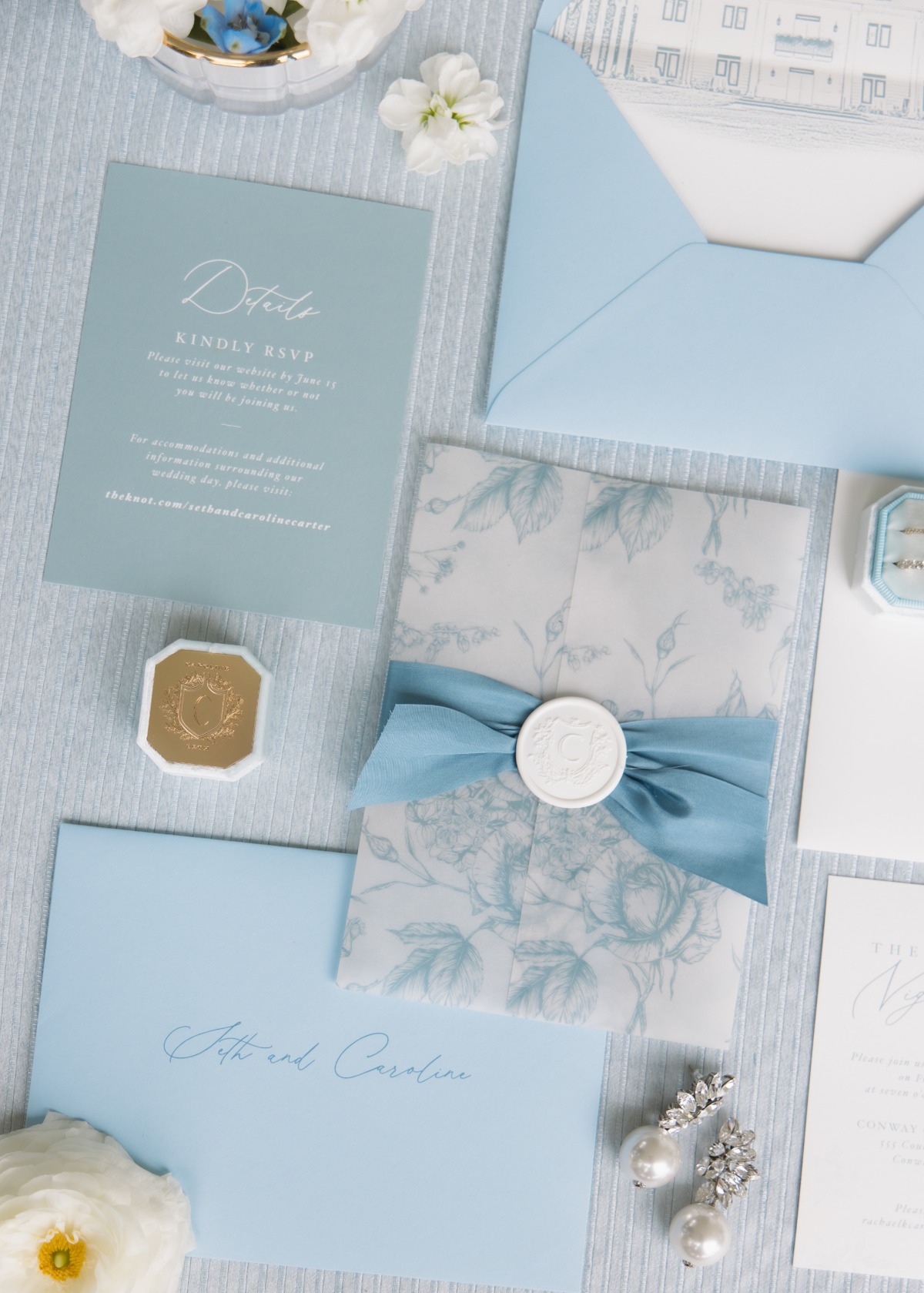 blue and white wedding invitations
