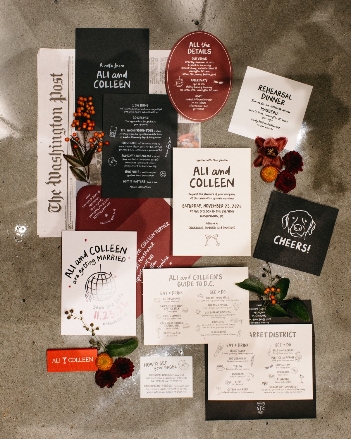 moody disco wedding invitations