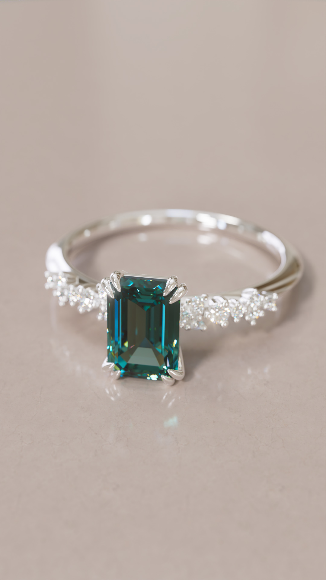 emerald sapphire teal engagement ring by Valley Rose Jewelry