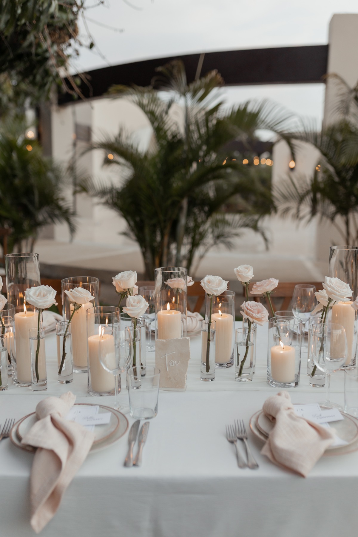 single stem and candle centerpieces