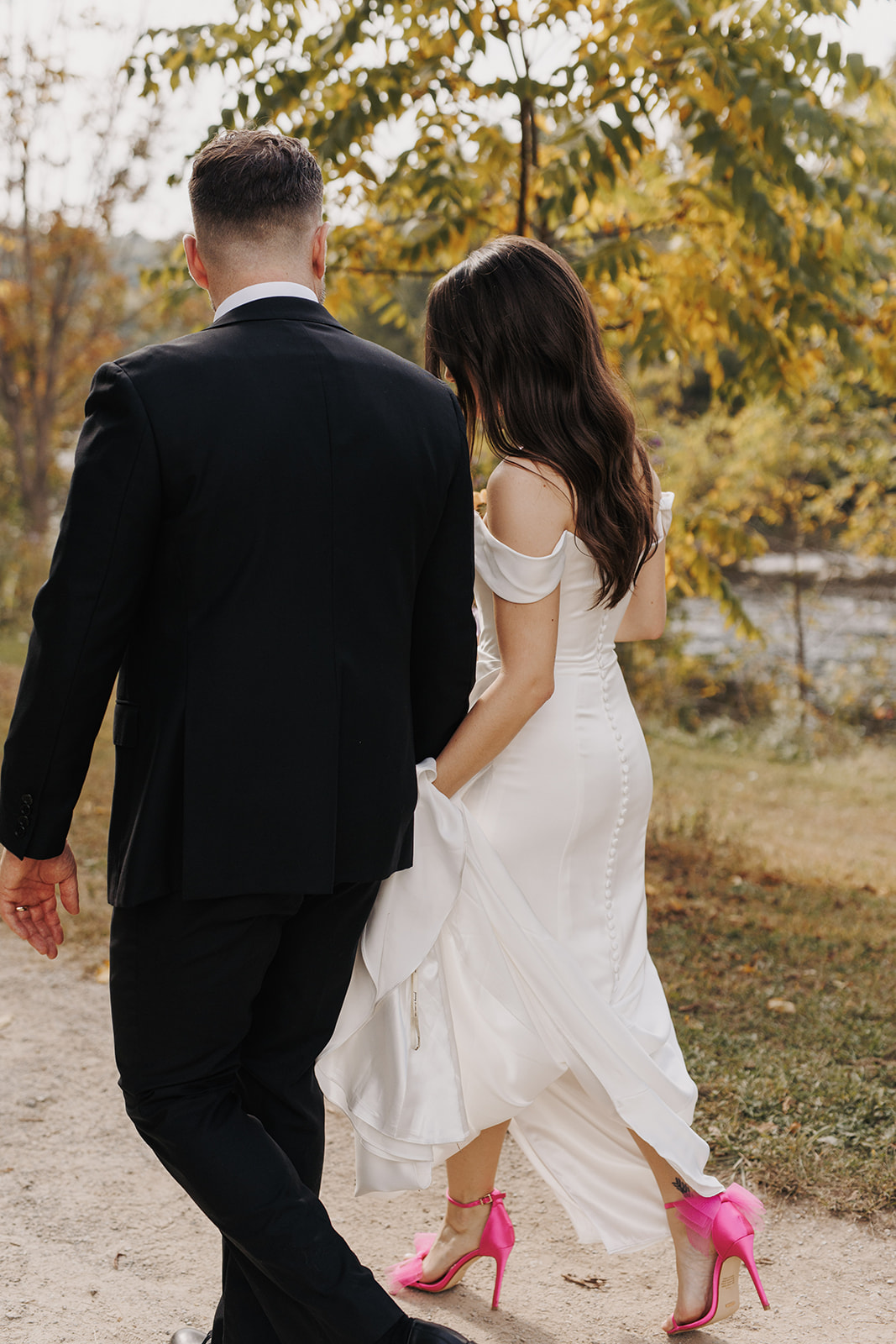 bride with pink shoes