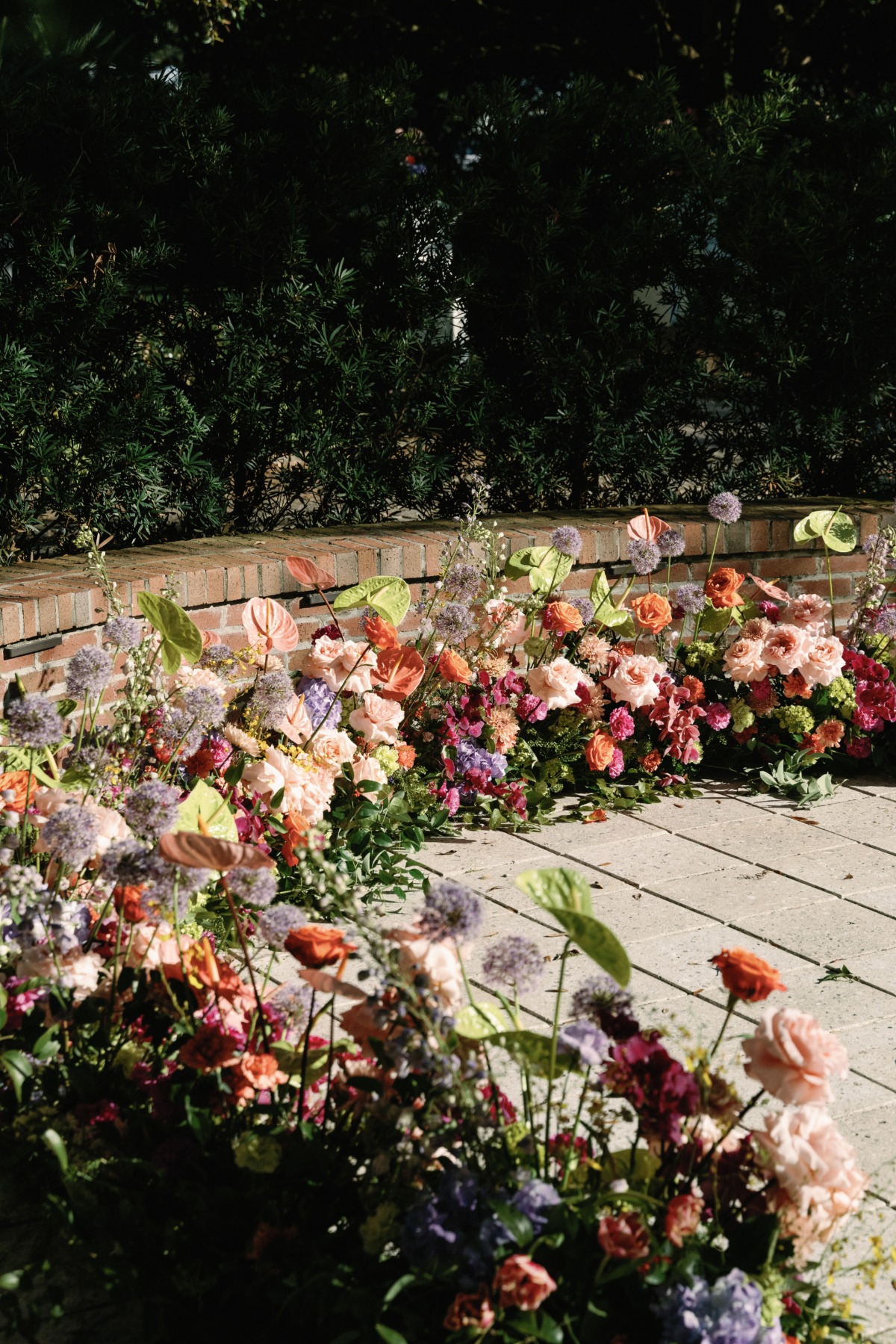 meadow half circle florals for wedding ceremony