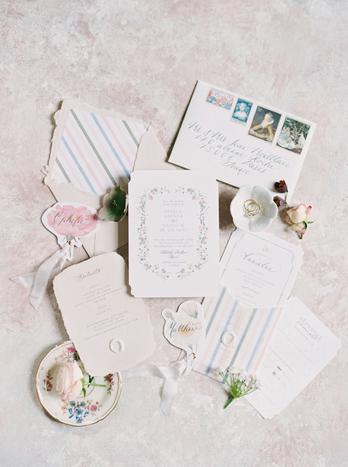 vintage pastel wedding stationery