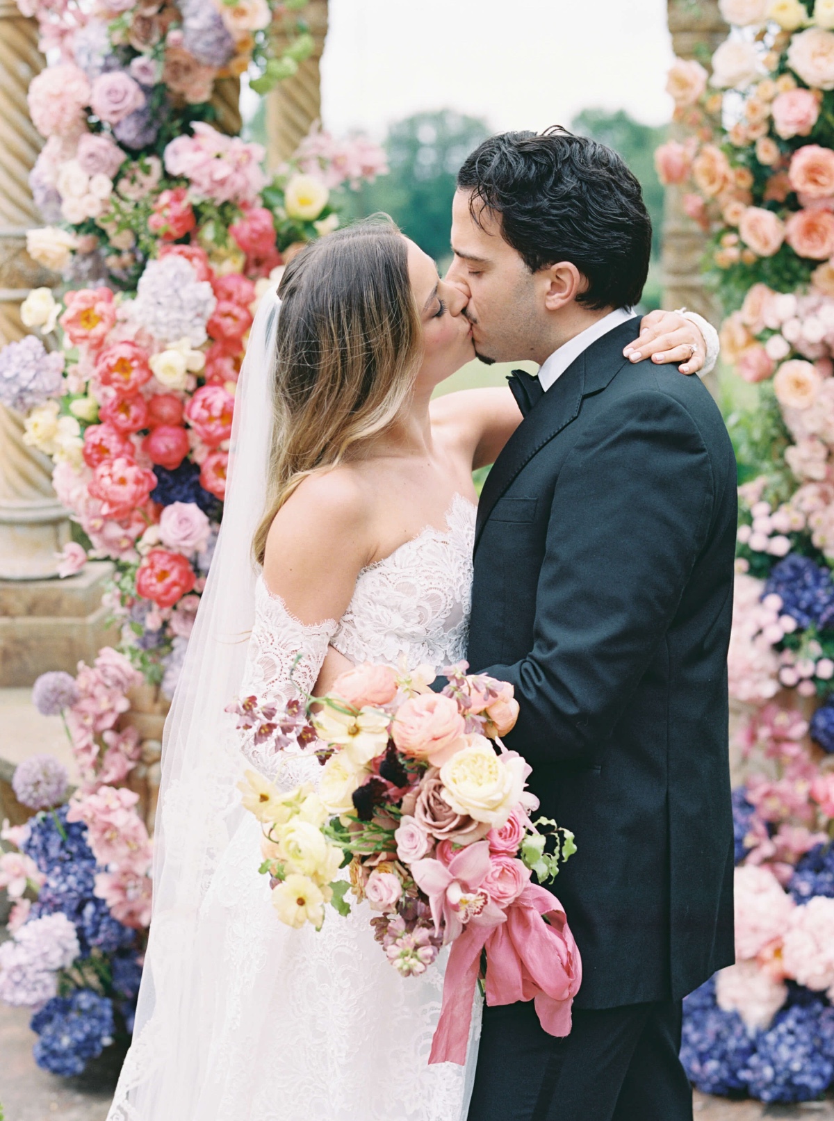 rainbow wedding ceremony florals