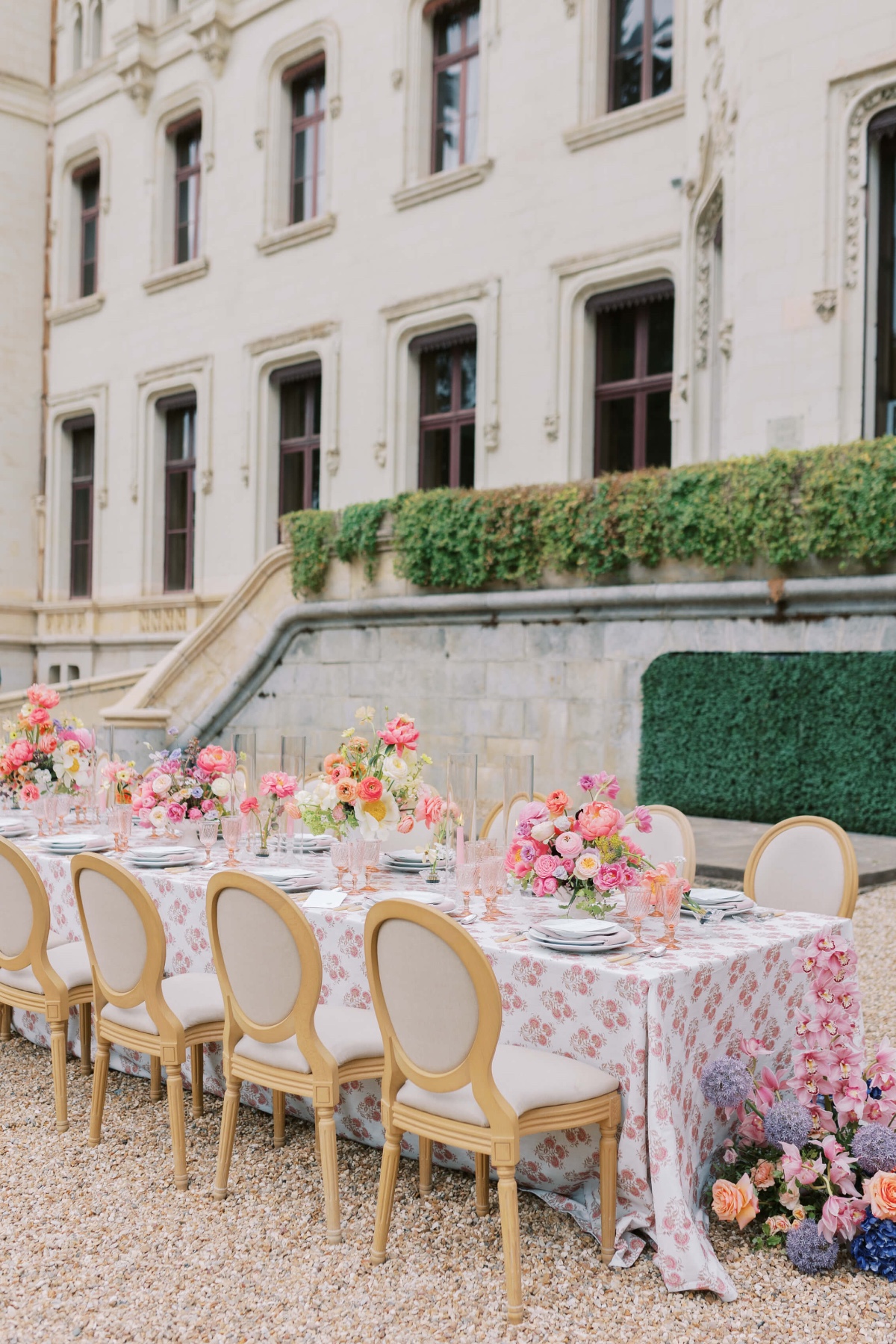 outdoor garden wedding reception at a chateau