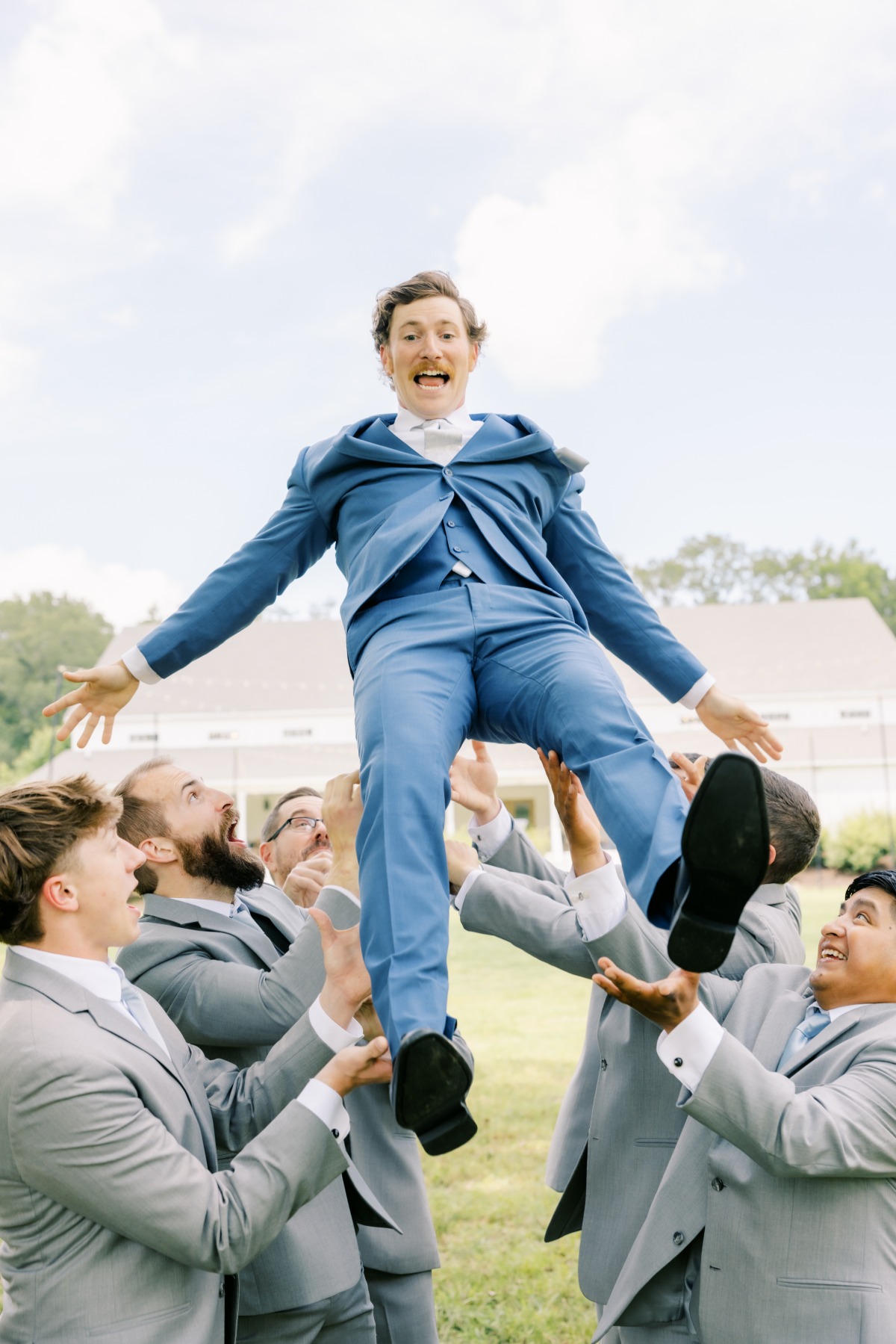 corn blue suit for groom
