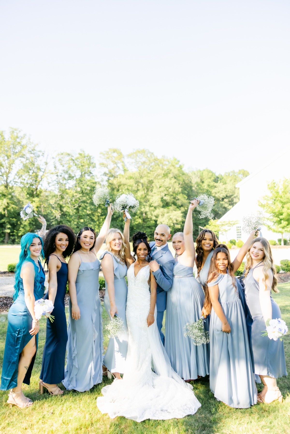 shades of blue bridesmaid dresses