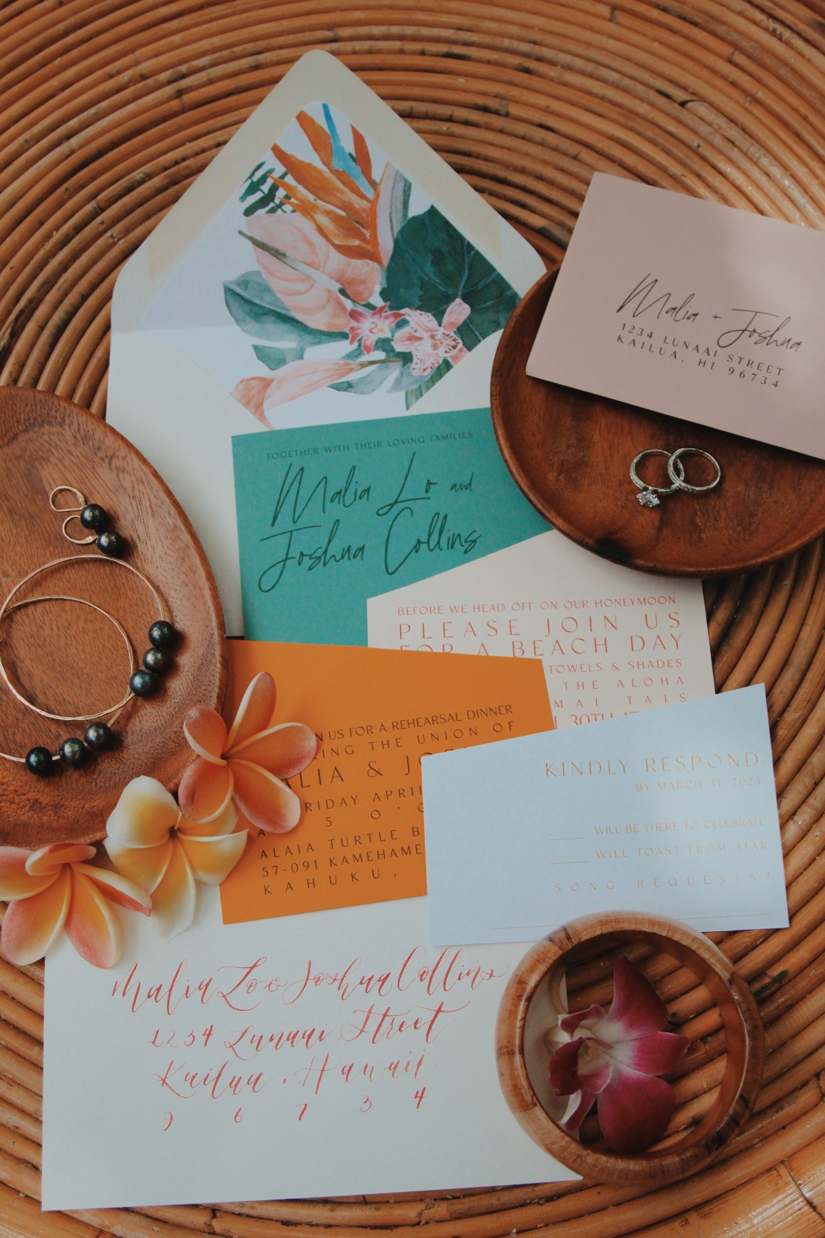 modern tropical wedding stationery