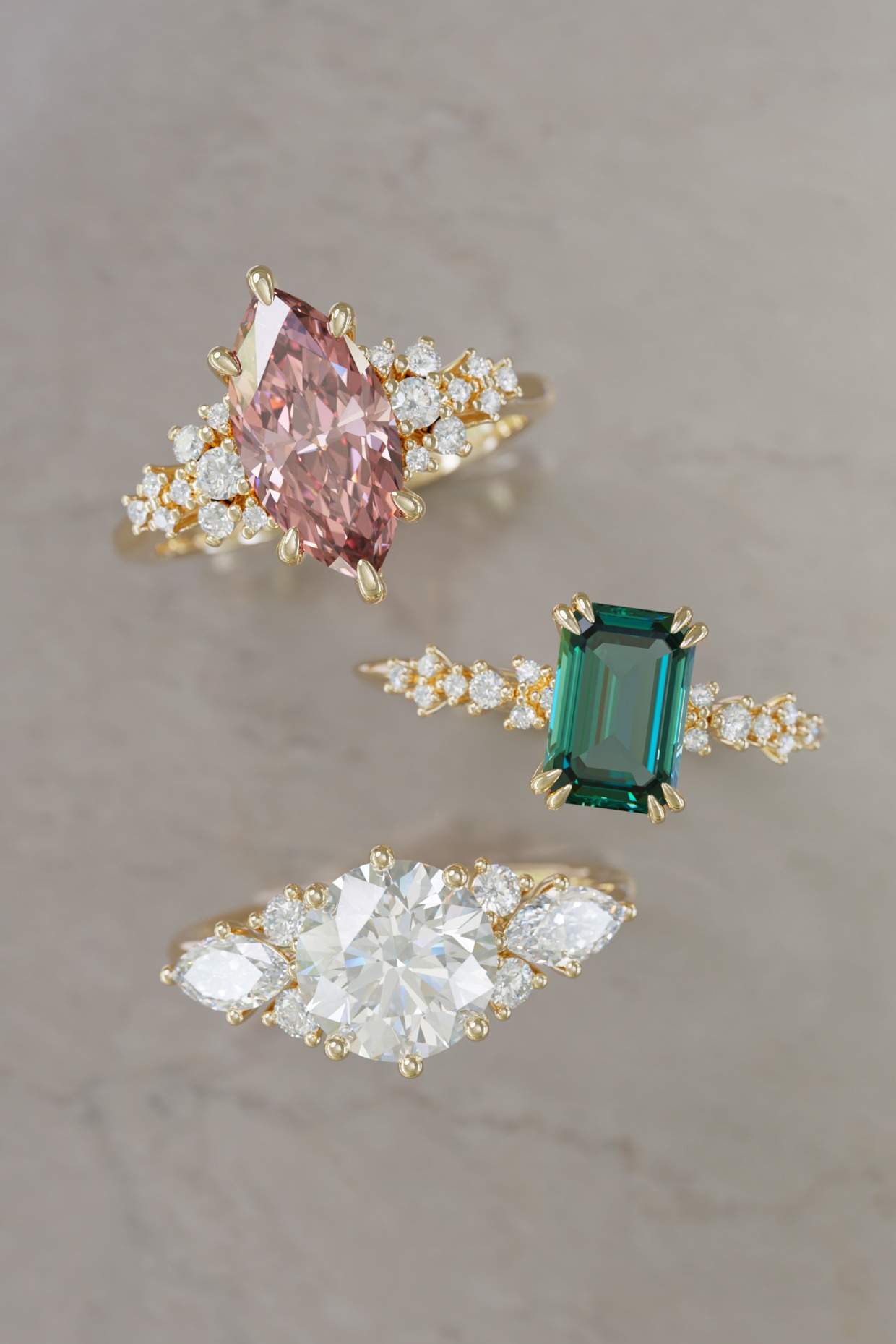 colorful gemstone engagement rings by Valley Rose Jewelry