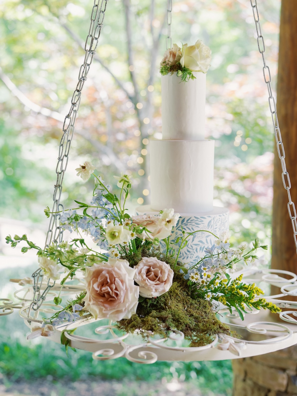 wedding cake on a swing