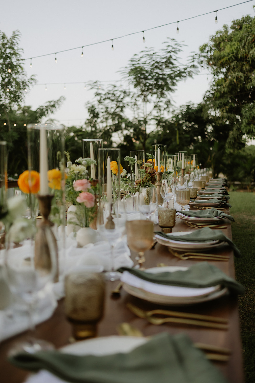 wood table with olive accents for wedding