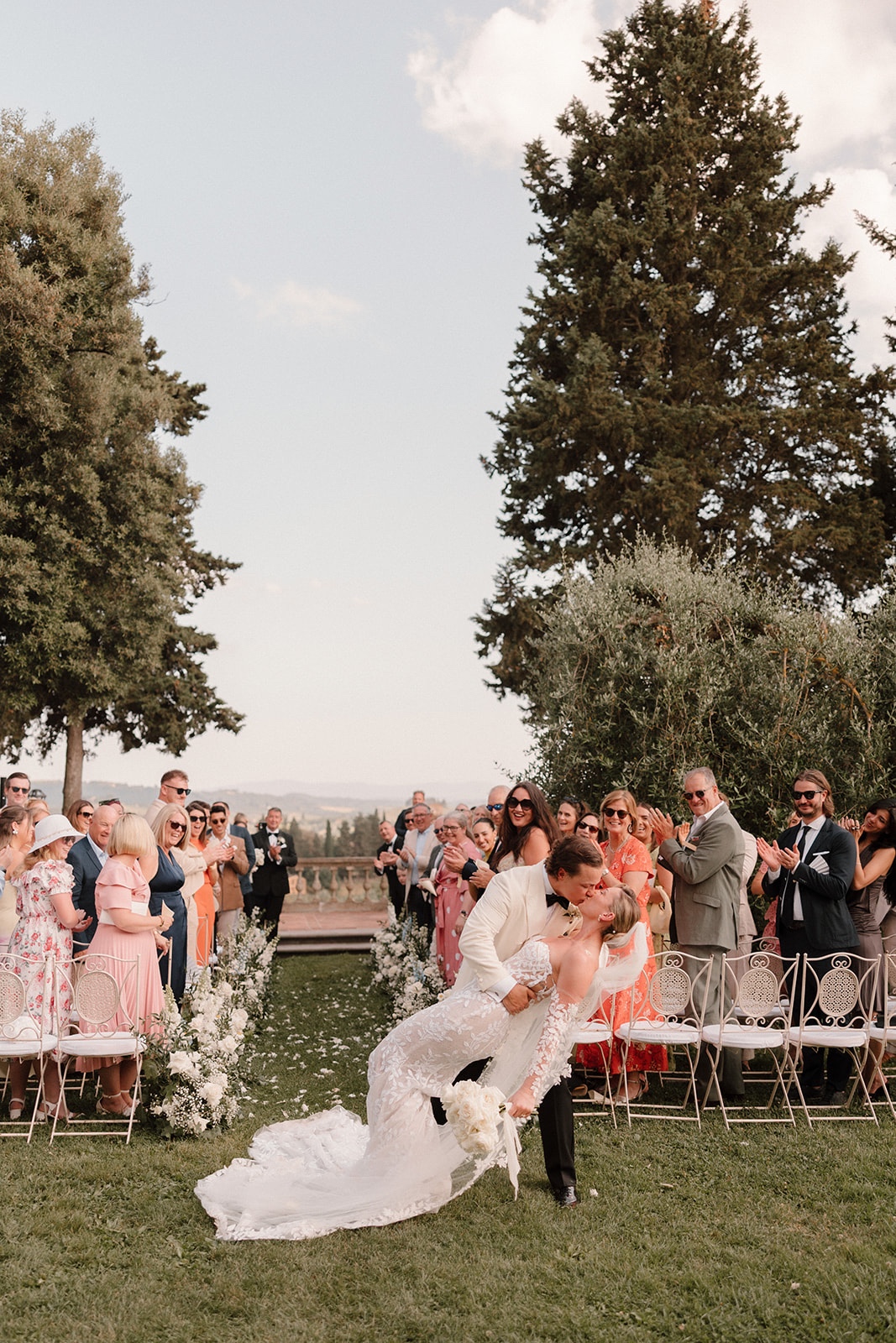 petal toss at wedding ceremony