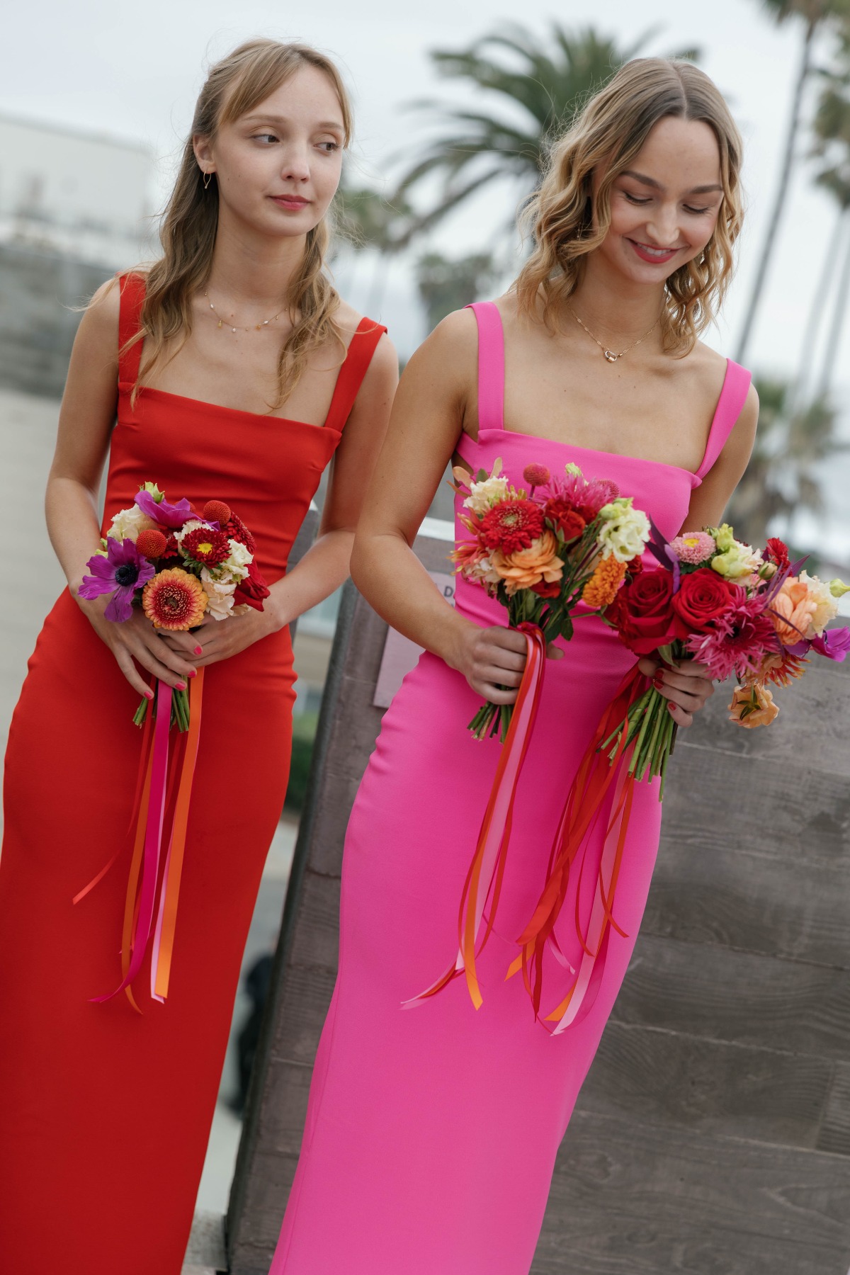 pink and red bridesmaid dresses