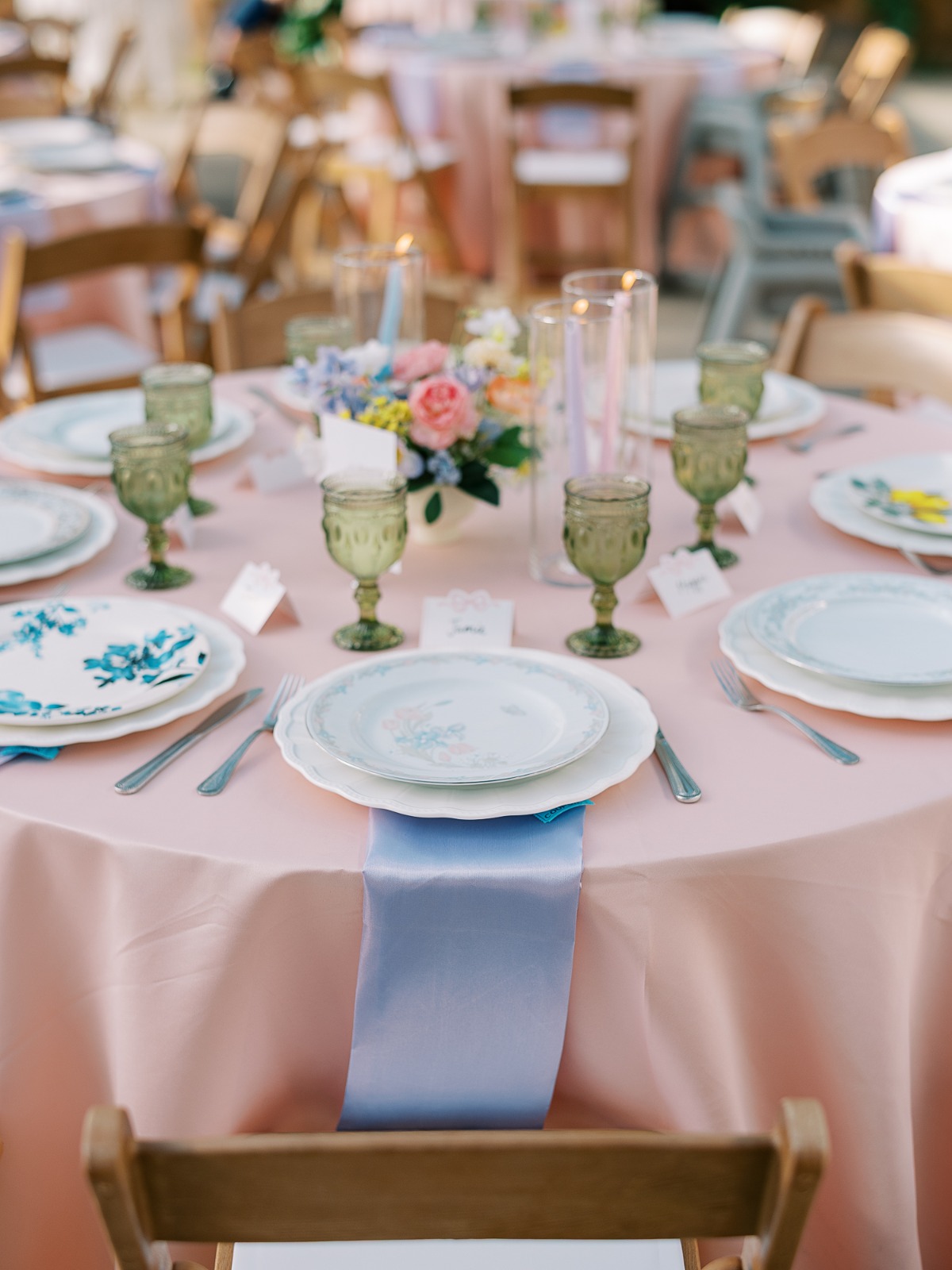 blue floral place settings