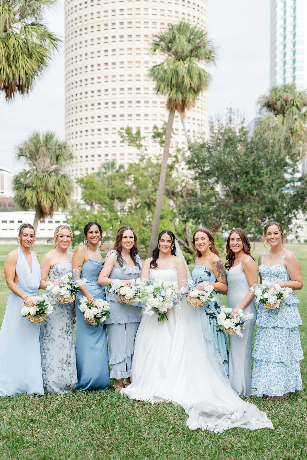 blue and white floral bridesmaid ideas