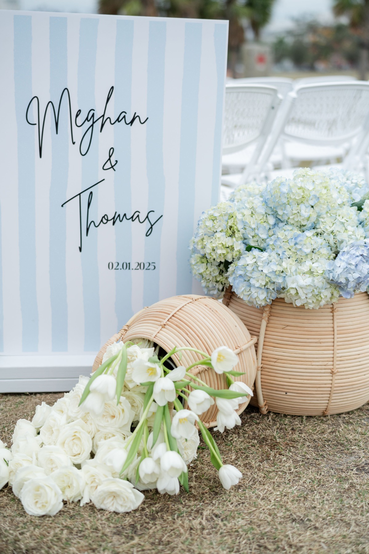 preppy blue and white wedding sign
