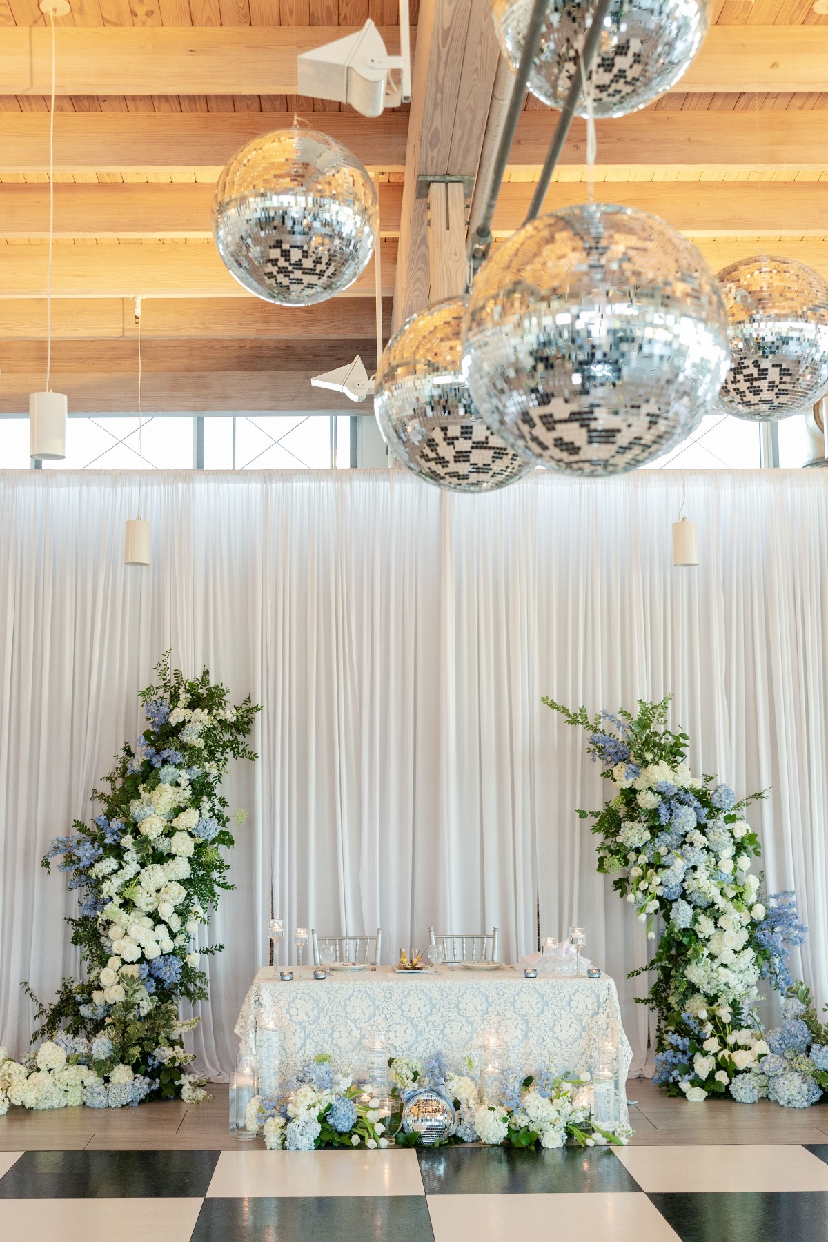 timeless blue and white wedding reception