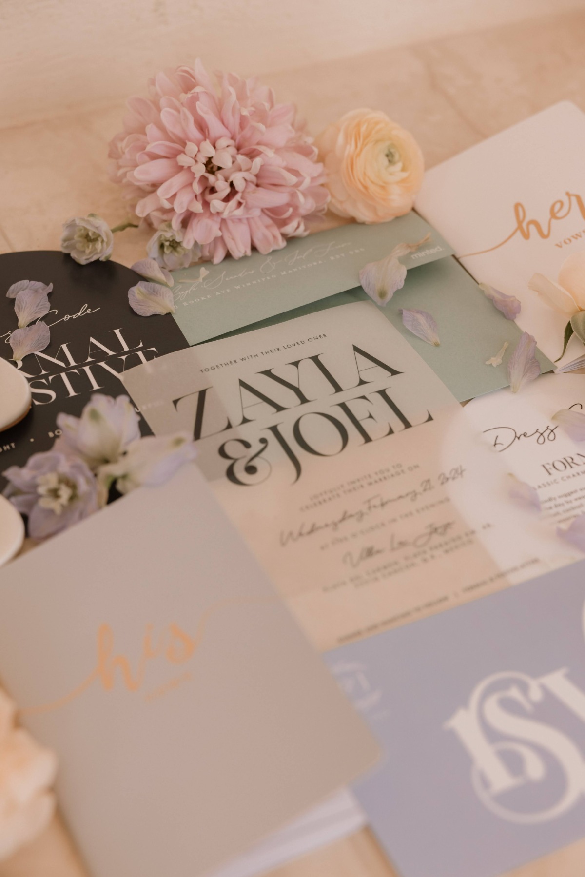 pastel wedding invitation suite