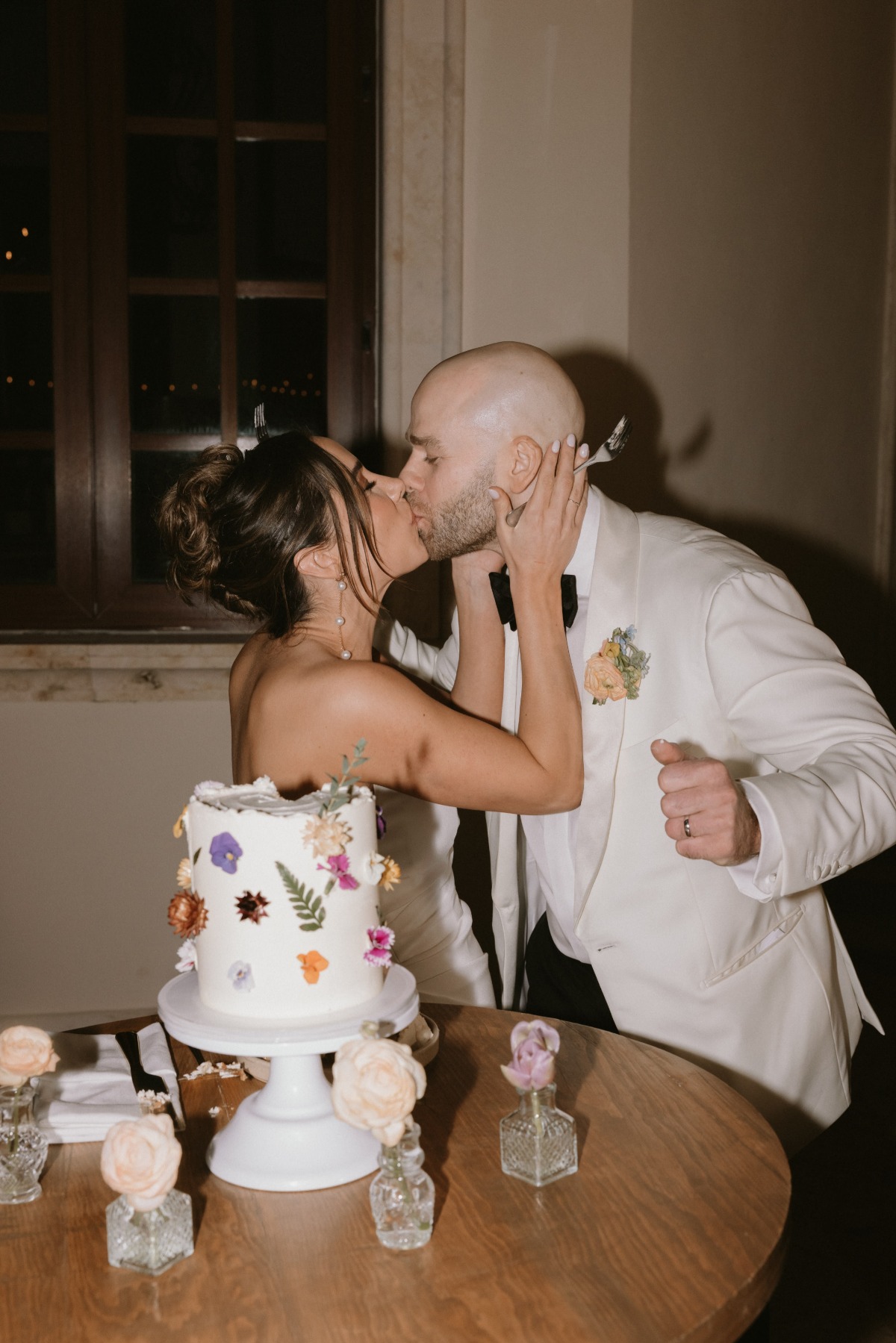 pressed flower wedding cake