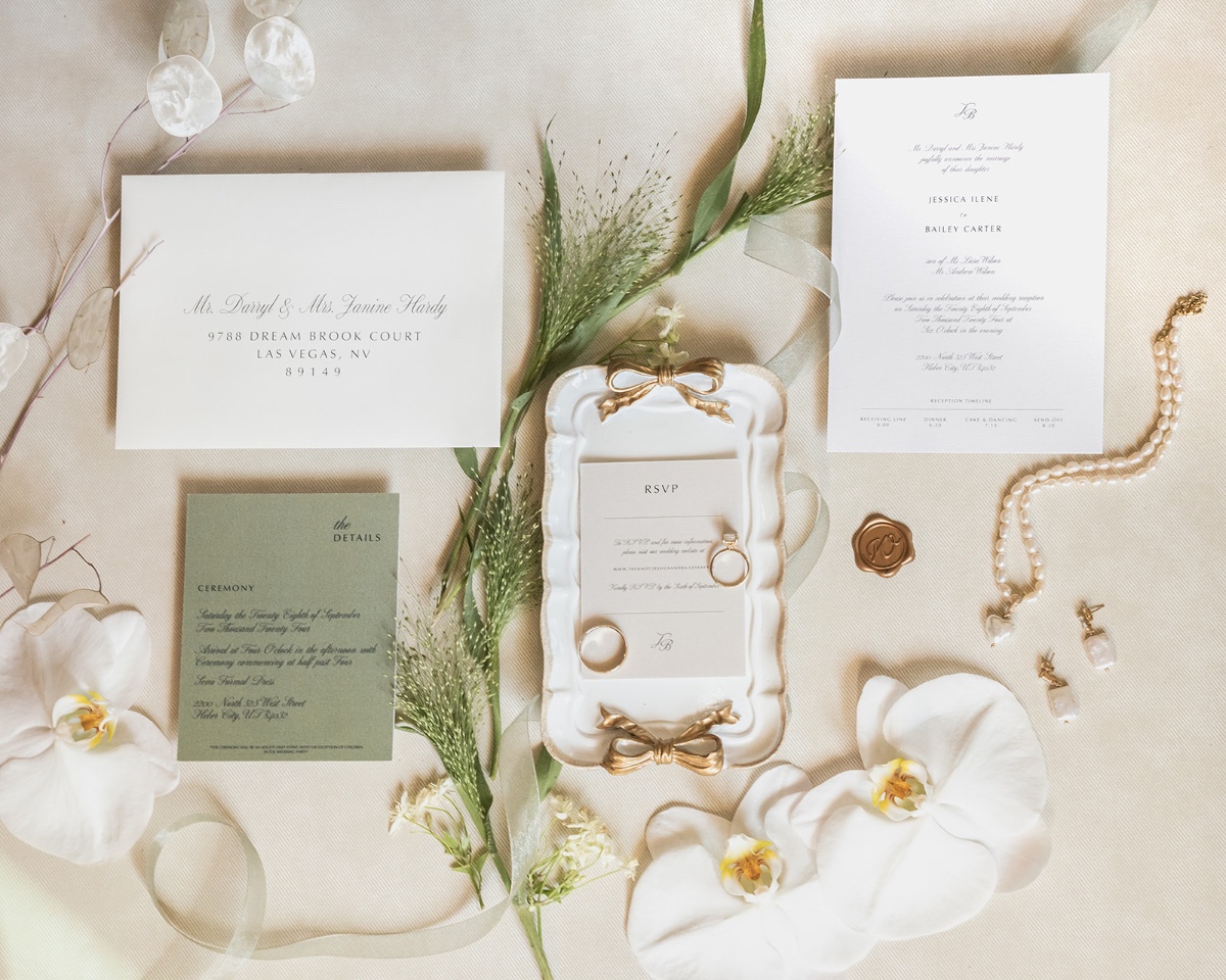 sage and ivory wedding invitations