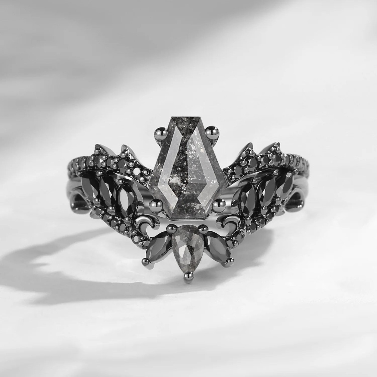 salt and pepper coffin cut diamond engagement ring by StarlandUS