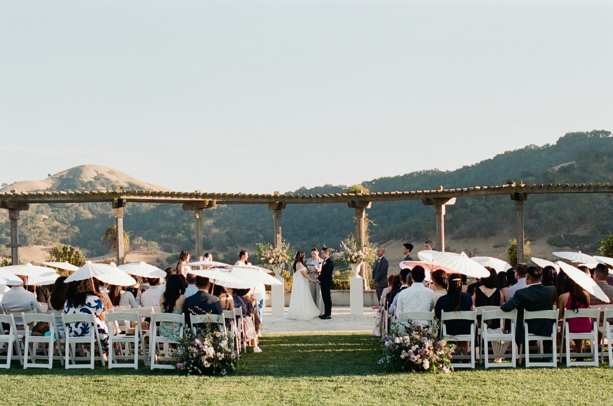 outdoor mountain range wedding ceremony