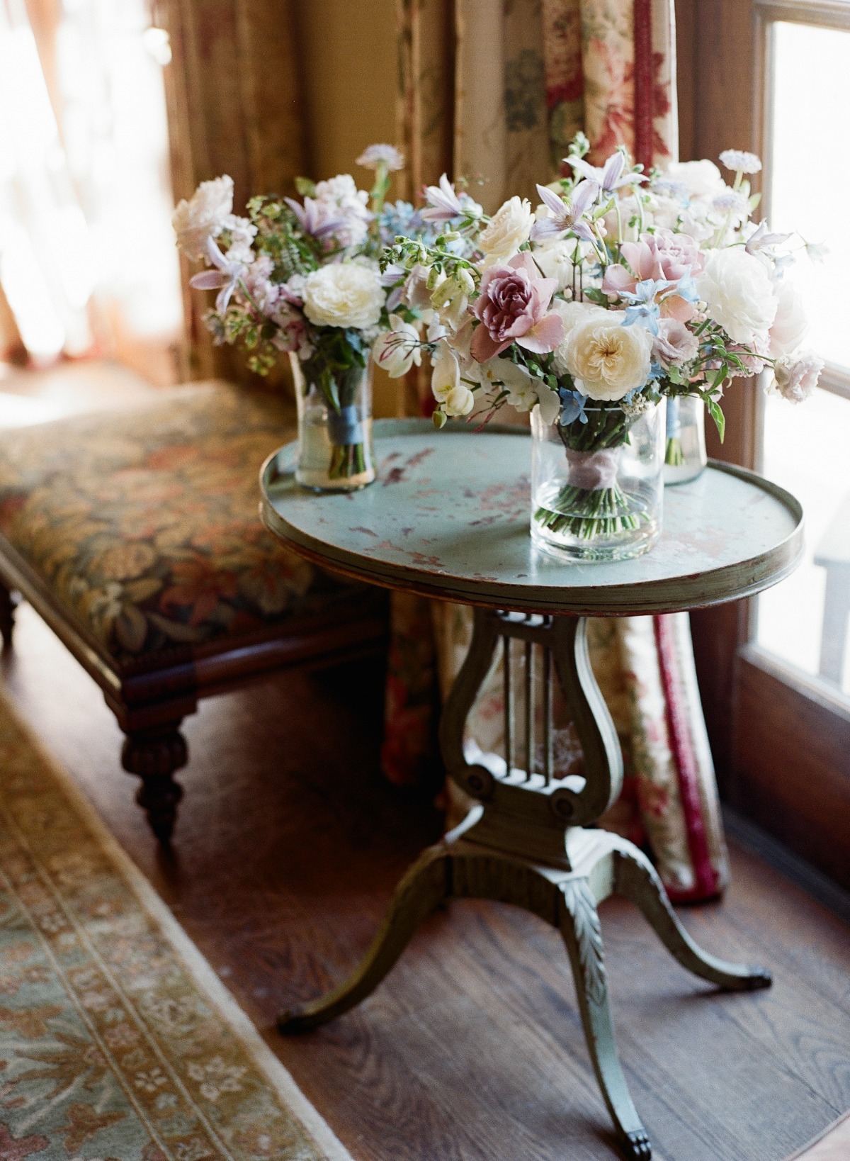 very light pastel rainbow bouquets
