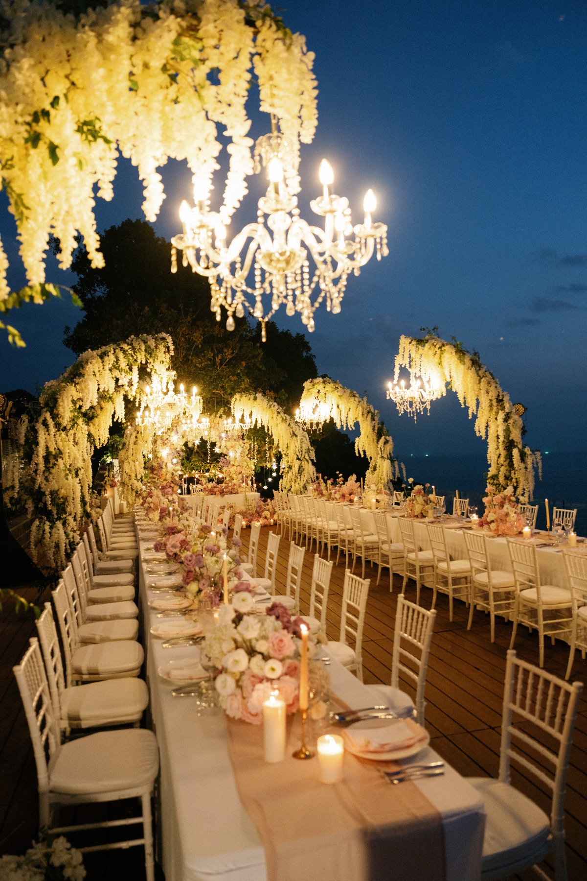 hanging wisteria with chandeliers