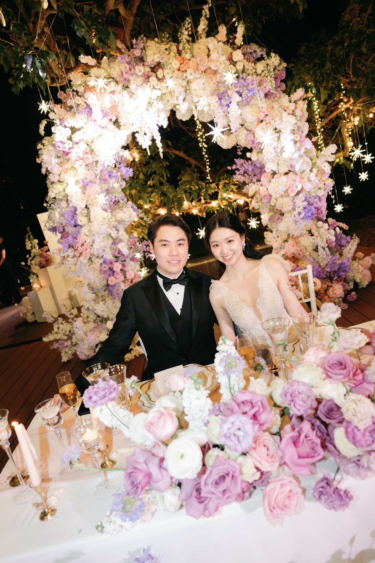 pastel pink and purple sweetheart table
