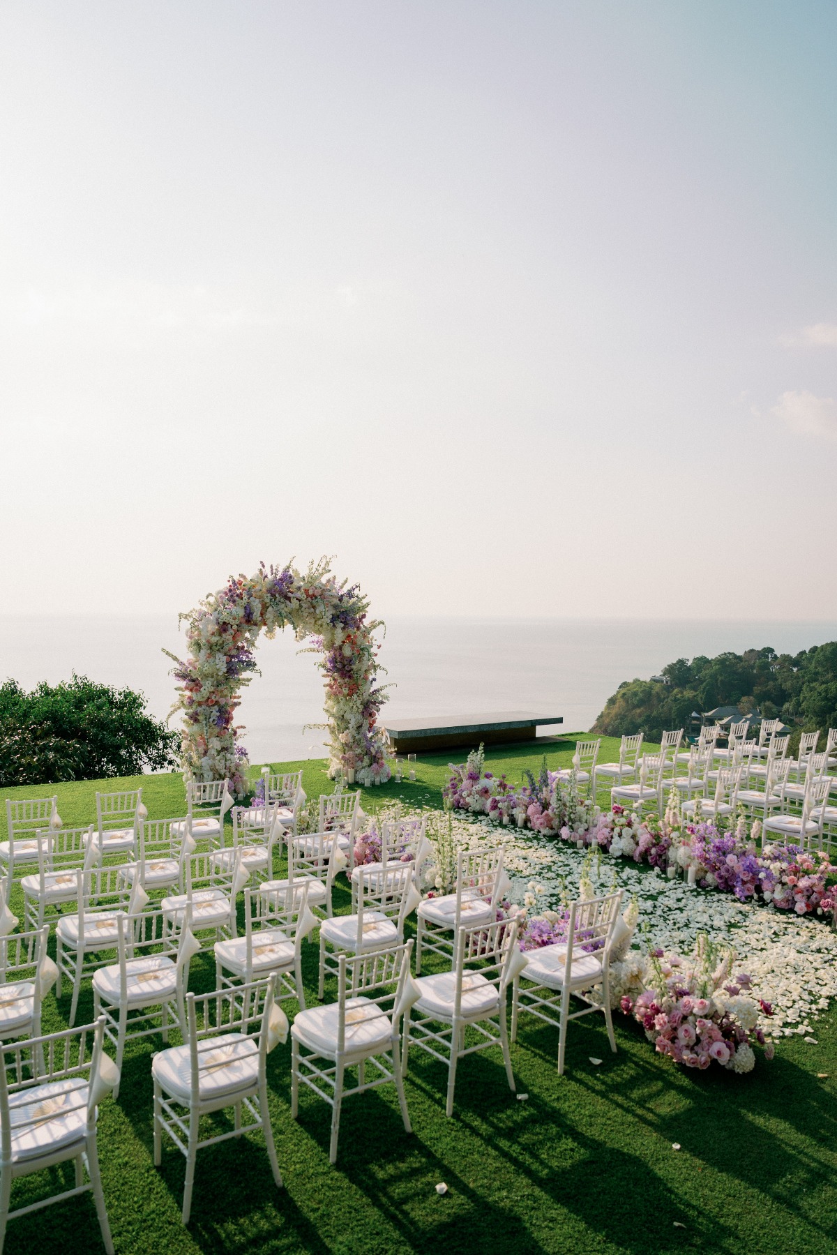 pink purple and white wedding ceremony design
