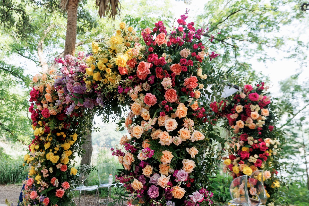 rainbow floral chuppah