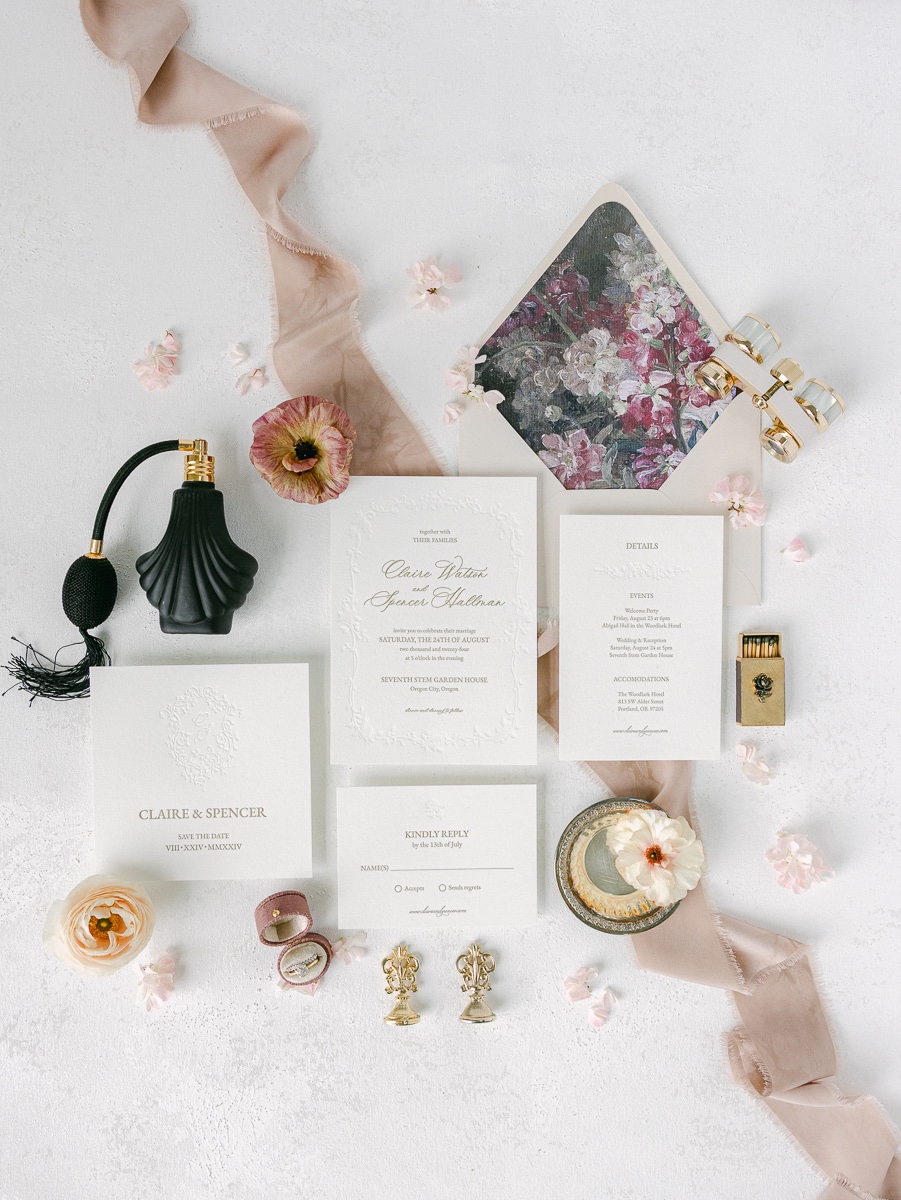 embossed ivory wedding invitation suite
