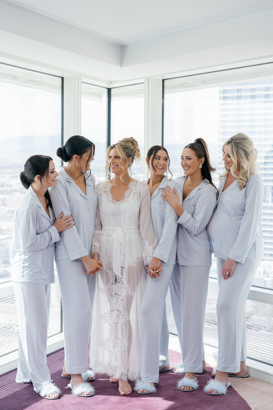 bridesmaids in blue pajamas