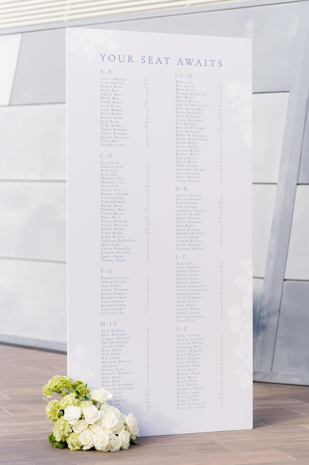 simple blue and white escort display