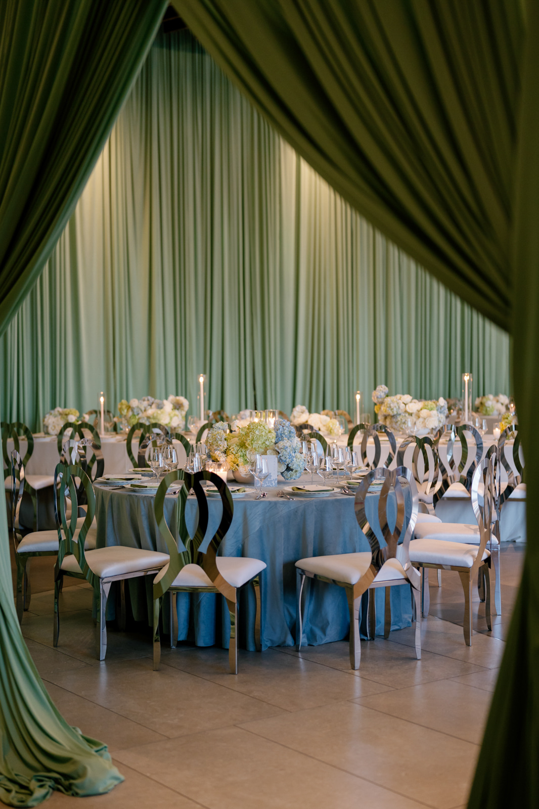 sage green draping for wedding reception
