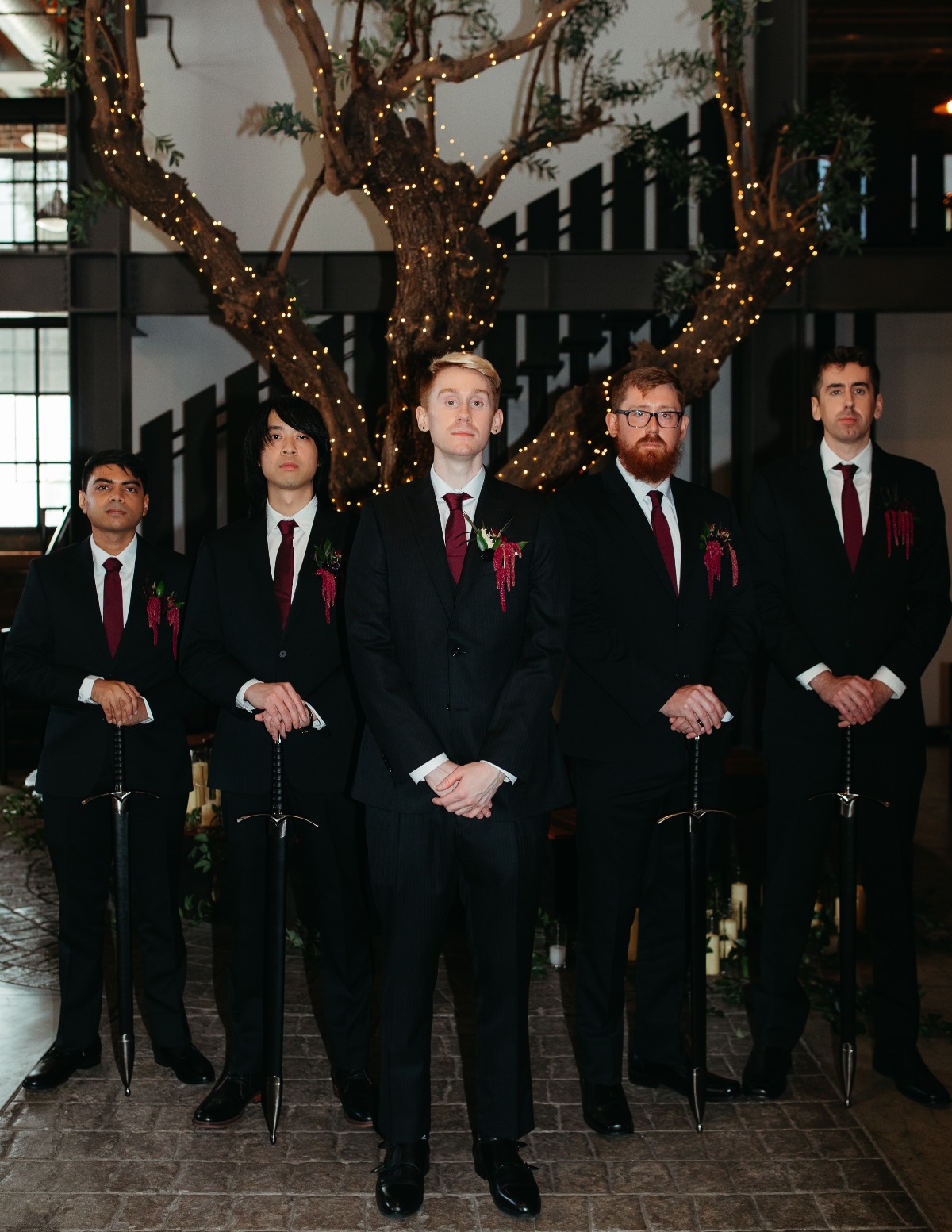 burgundy and black wedding party