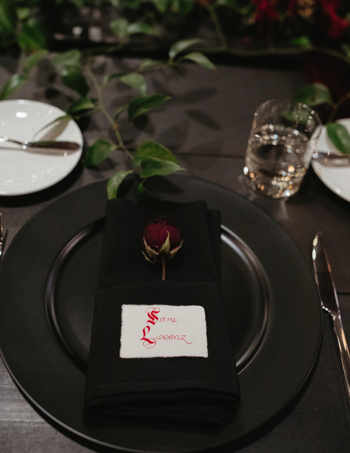 dried rose place setting