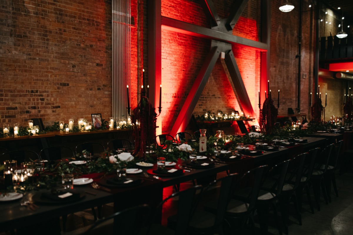 black and burgundy wedding reception