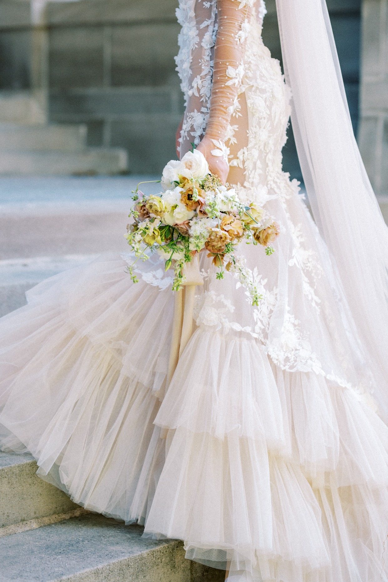 gathered tulle mermaid dress by galia lahav