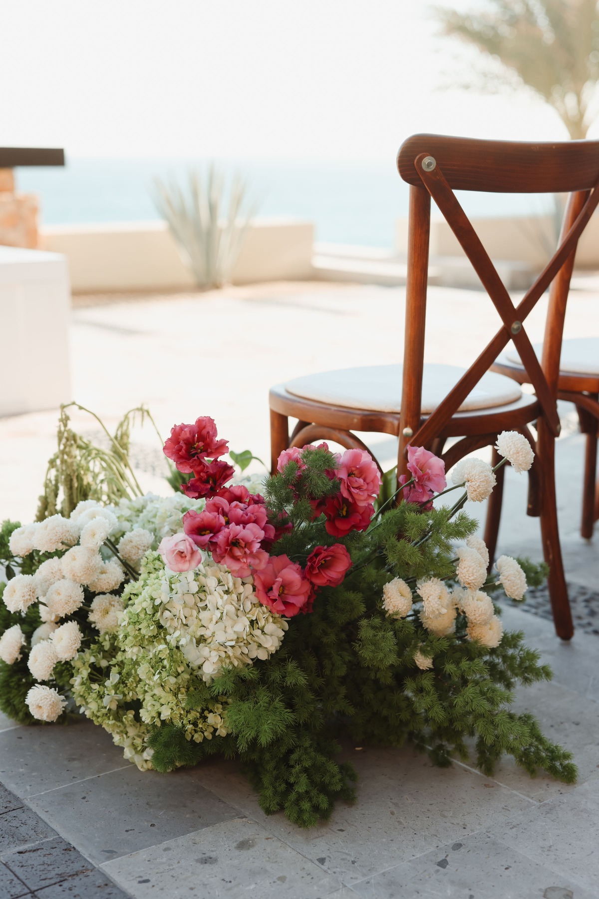 pink white and green moody wedding flowers