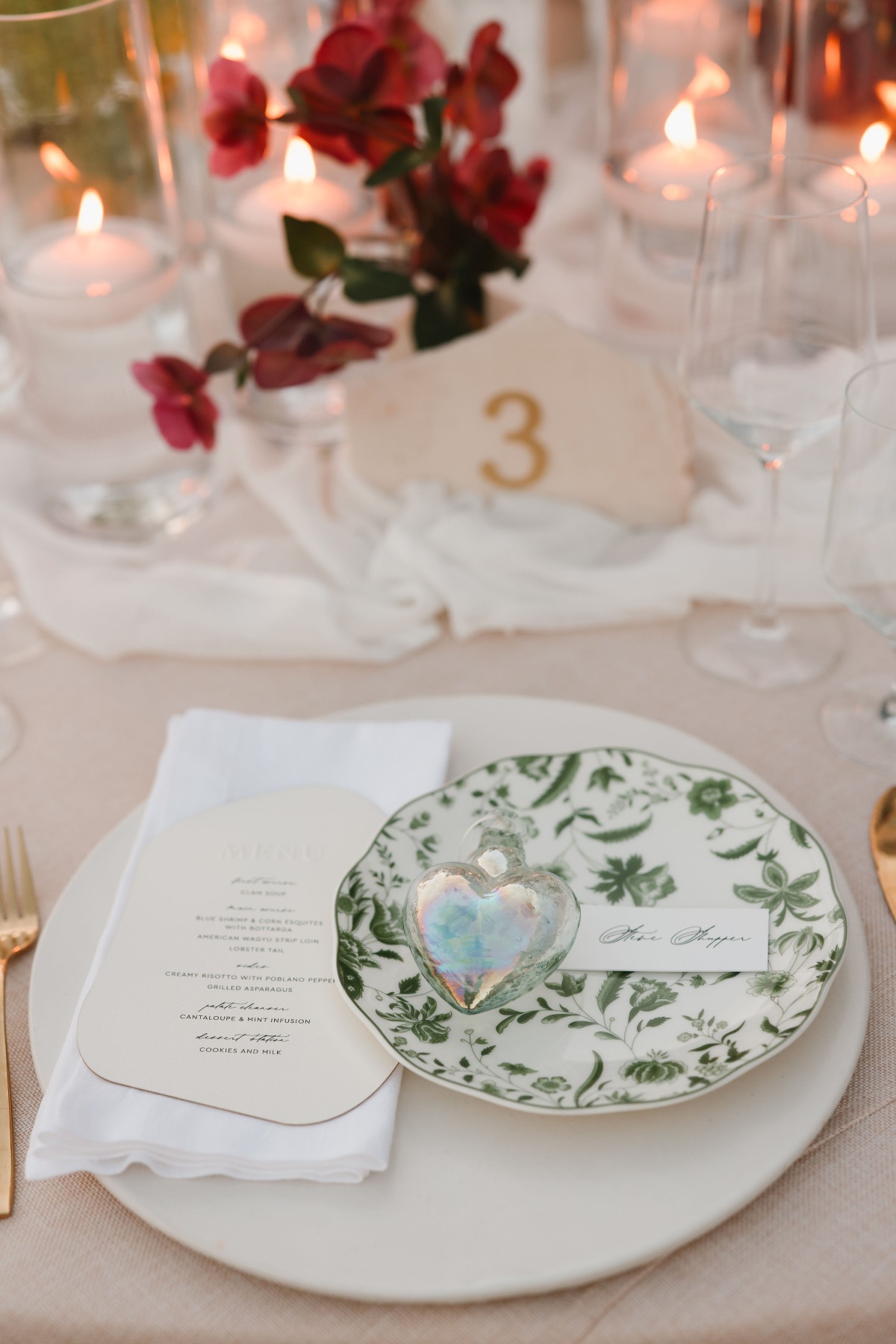 blown glass heart wedding favor
