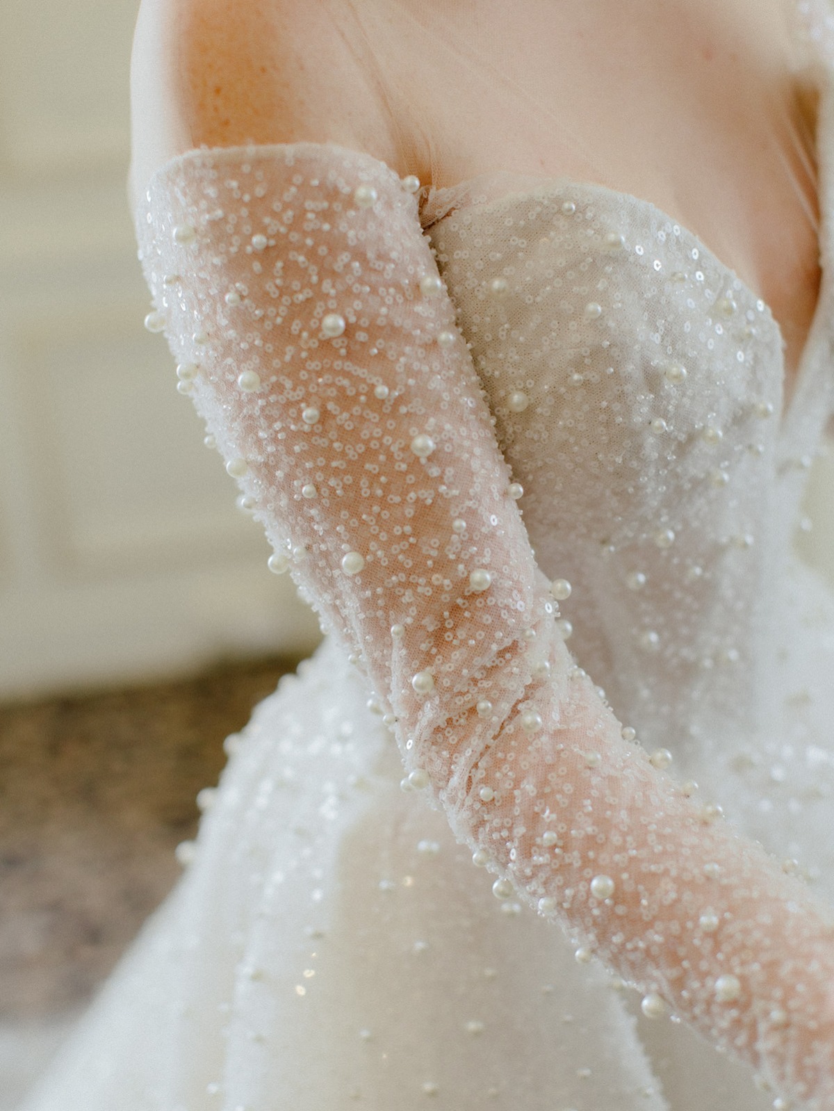 pearl beaded wedding dress