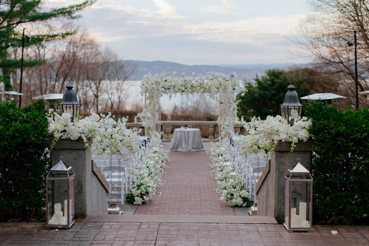 white wedding floral chuppah