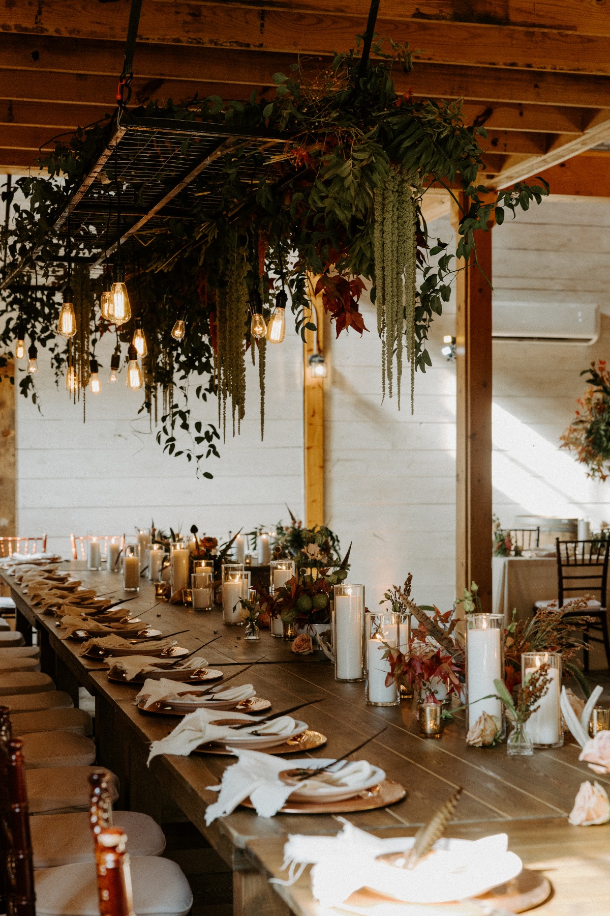 moody fall wedding indoor reception