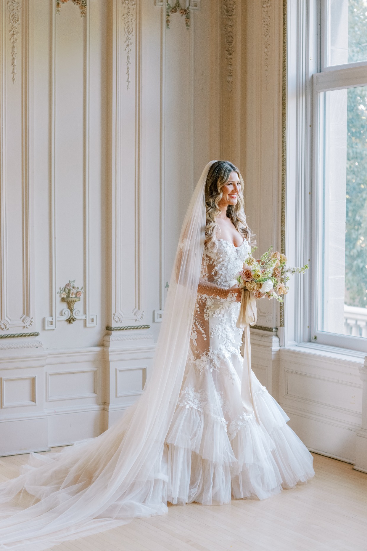 champagne wedding dress by galia lahav
