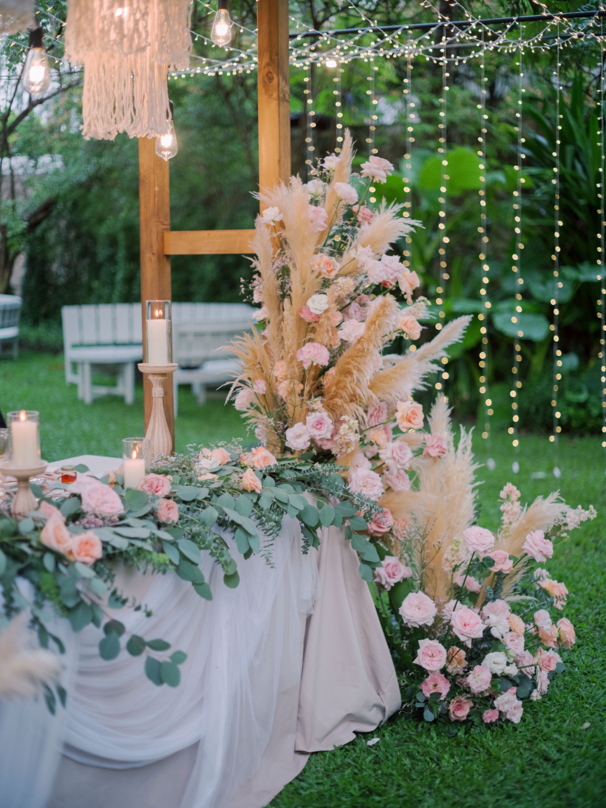 blush rose and eucalyptus wedding flower garland