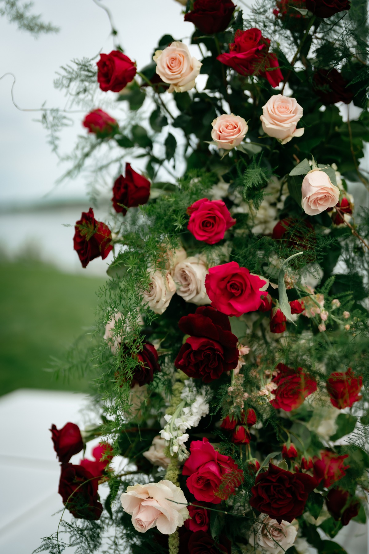 red pink ombre wedding installation
