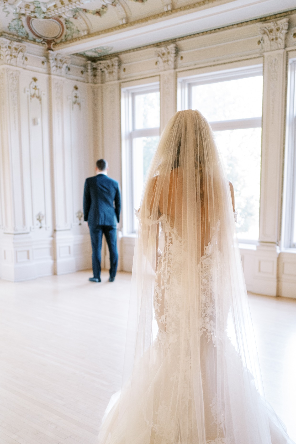 first look with bride in galia lahav